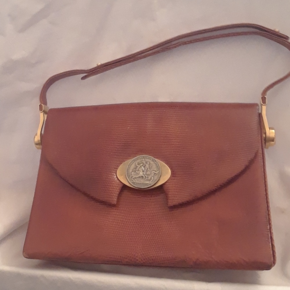 VINTAGE purse KELLY STYLE brown reptile skin COIN